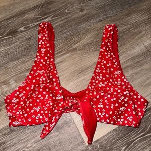Shein red and white floral bikini top